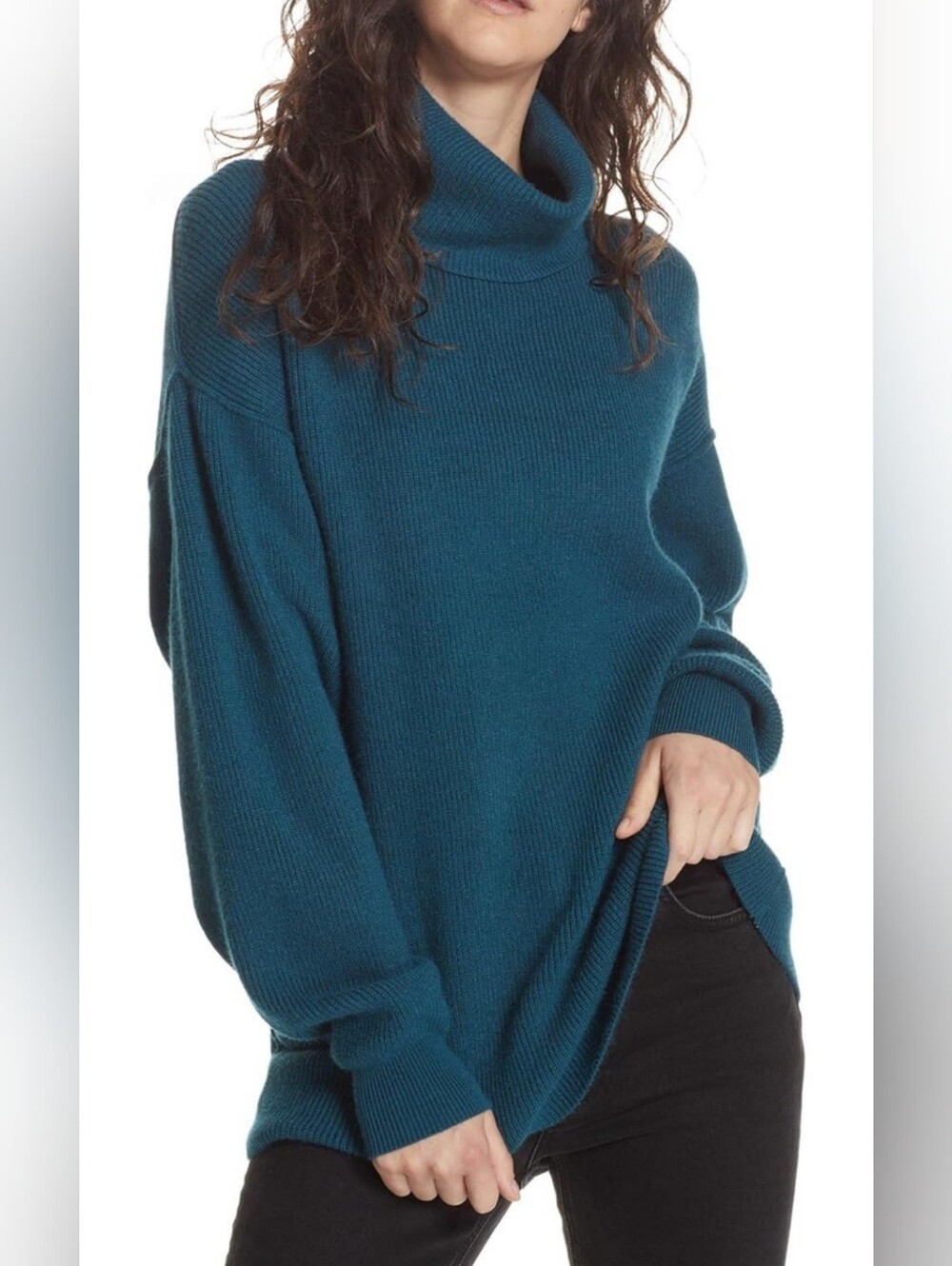 FREE PEOPLE "Softly" Structured Knit Tunic Sweater Teal Blue/Green ** Size Small